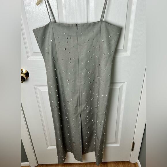 STINE GOYA Aly Wool Blend Beaded Rhinestone Gray Midi Dress M - Picture 8 of 12